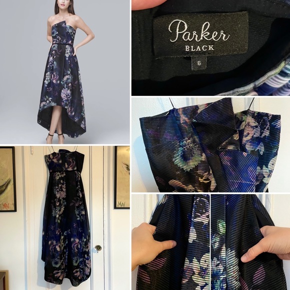 PARKER BLACK Printed Strapless High-Low Fit-And-Flare Dress - EUC - Picture 4 of 12